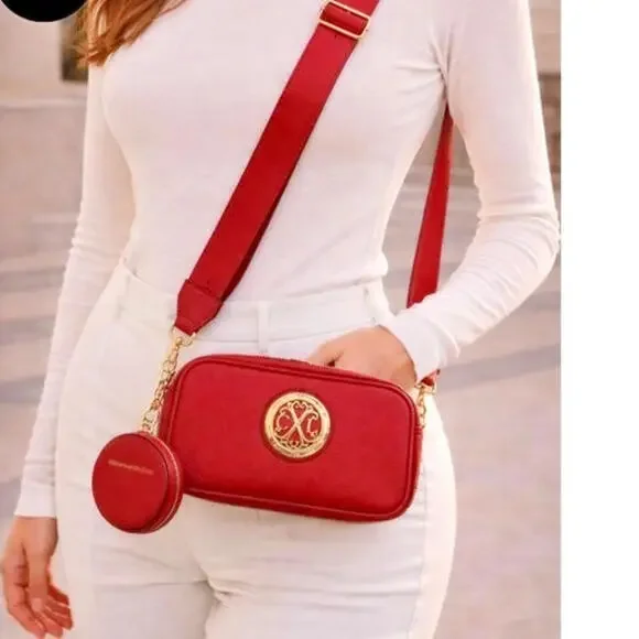 CXL by Christian Lacroix Eve Pebble Camera w Detachable Mini Zip Red Retail $88 - Picture 1 of 15
